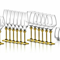 LS-023-DG Magic Harmony - Zestaw kryształowych kielichów na powlekanych złotem nóżkach na 6 osób, 24 elementy